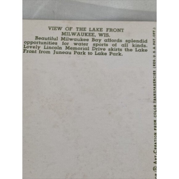 Vintage Postcard View of the Lake Front Milwaukee Bay Wisconsin Unposted - Picture 7 of 9